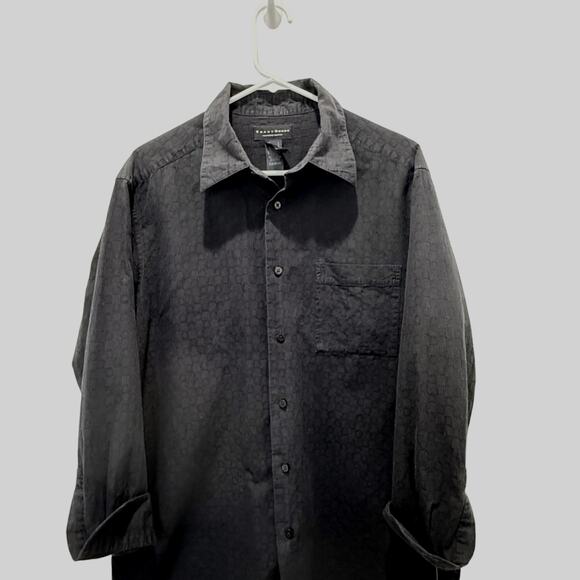Vintage 90s Crazy Horse Black Waffle Knit Button-Down Shirt Men’s Large Y2K - Picture 1 of 8